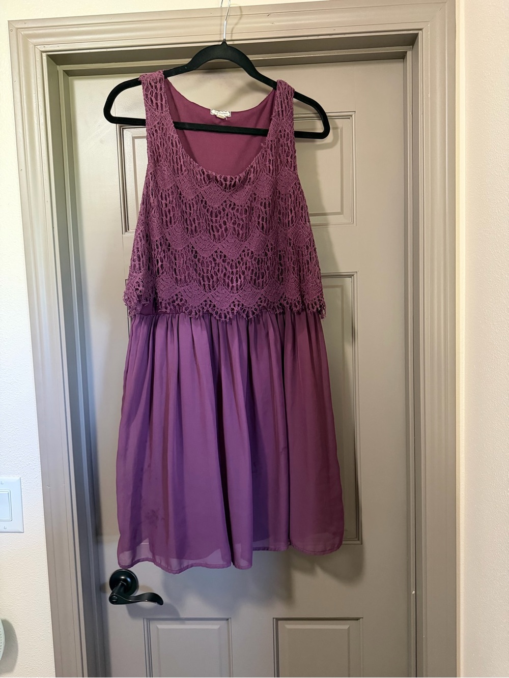 Eyeshadow Plum Crochet Overlay Mini Dress Juniors XL